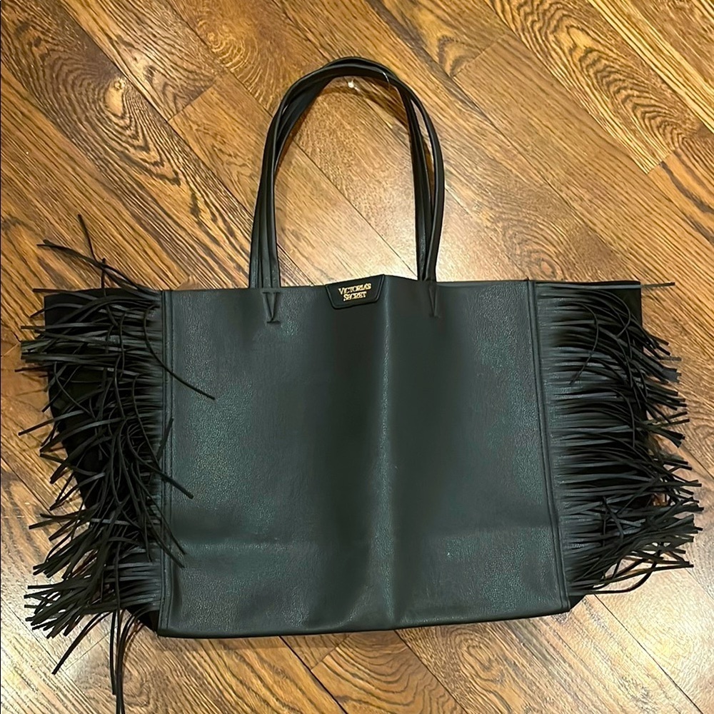 Victorias Secret Black Fringe Tote Bag